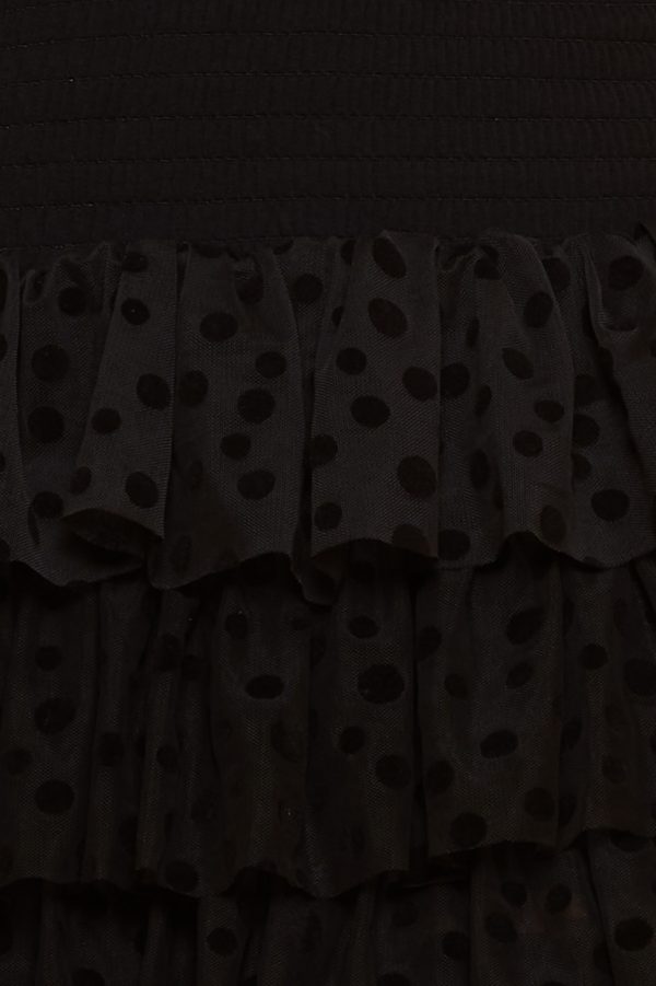 Falda Pantalón de tul con volantes con lunares decorativos, cintura nido de abeja para mejor ajuste hasta talla XL y tejido elástico.