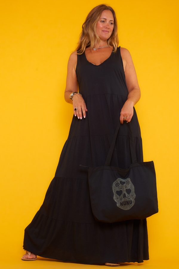 Vestido Long: vestido largo de algodón con cuello en pico y tejido fresco. Cómodo, ligero y versátil para cualquier ocasión.