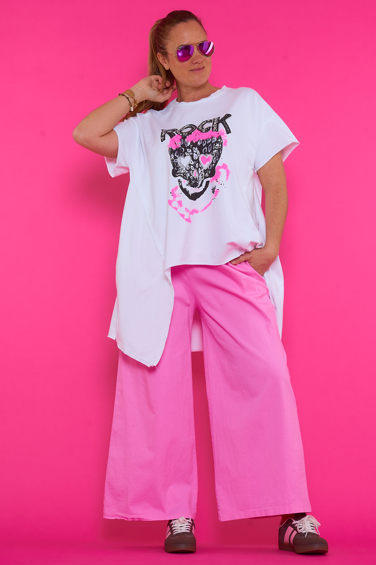 Blusa Larga Estampada Manga Corta Saltos