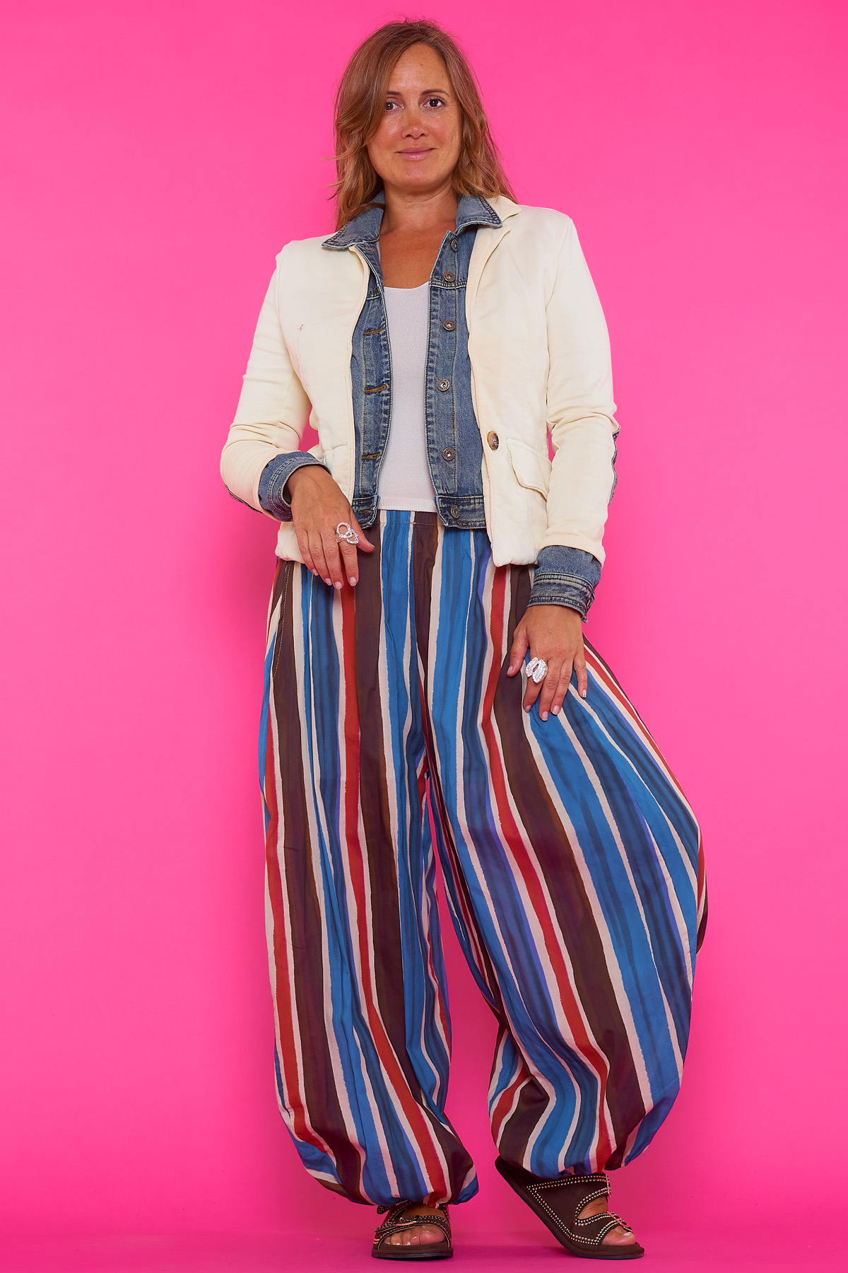 (TARA) Chaqueta Celeste Blanco