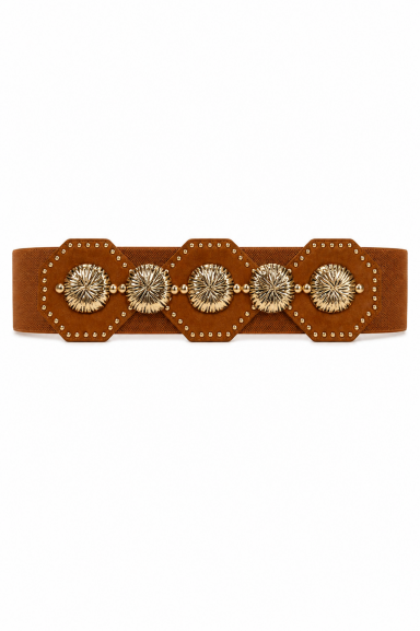 Define tu estilo boho-chic con el cinturón ancho Fotigro. Su diseño con detalles metálicos realza tu figura y añade un toque único a tus looks. ¡Imprescindible para resaltar!